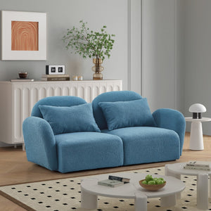 English Elm Living Room Furniture Lazy Sofa Loveseat Teddy Fabric Blue