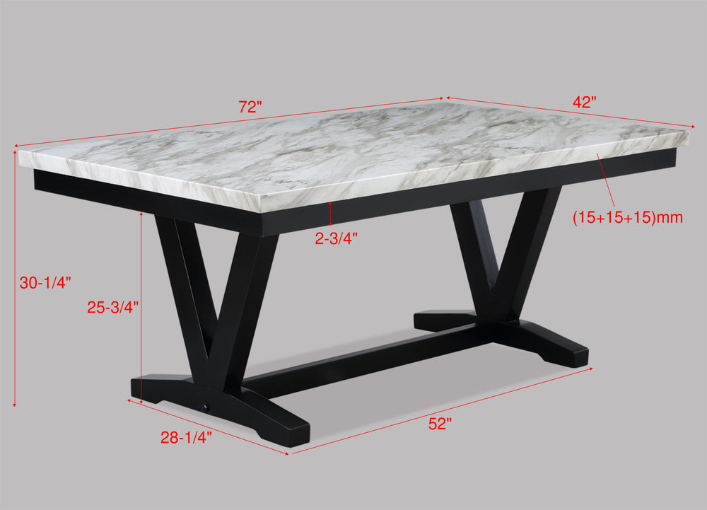 English Elm Modern White Faux Marble Dining Table 72" Rectangular Top with Black V-Shape Trestle Base, Stylish Solid Design B011P191527