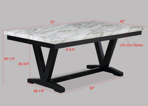 English Elm Modern White Faux Marble Dining Table 72" Rectangular Top with Black V-Shape Trestle Base, Stylish Solid Design B011P191527