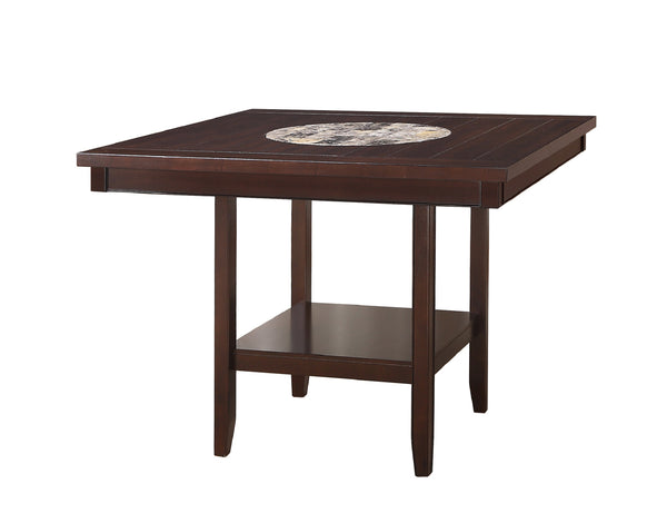 English Elm 1pc Contemporary Transitional Counter Height Dining Table with 20" Lazy Susan Plank Top and Storage Shelf Dark Brown 51.8 L x 51.8 W x 15 H B011P160136