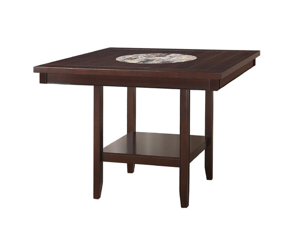 English Elm 6pc Counter Height Farmhouse Dining Set with Lazy Susan Espresso Finish and Bench Dark Brown B011S00775