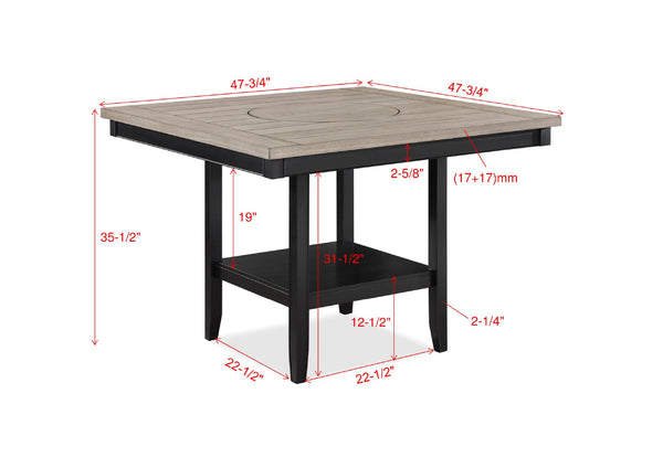 English Elm 6pc Counter Height Dining Set with 48" Square Plank Top, Upholstered Chairs, Bench, Storage Shelf Light Gray 51.8 L x 51.8 W x 15 H B011S00772