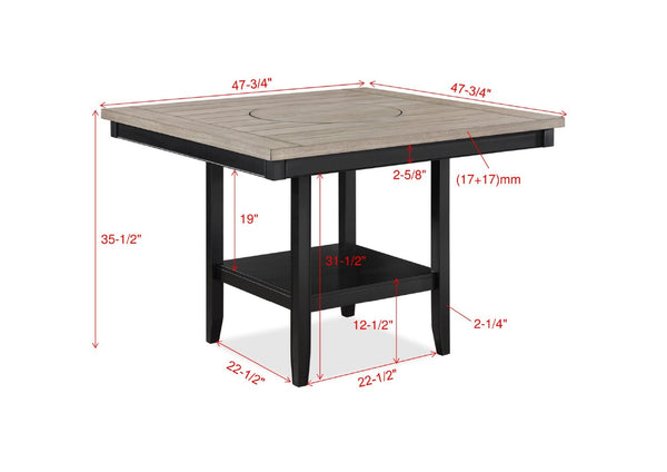 English Elm 6pc Counter Height Farmhouse Dining Set with Lazy Susan Espresso Finish and Bench Light Gray B011S00772