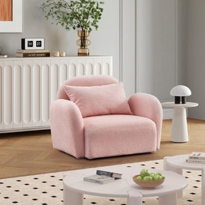 English Elm Living Room Furniture Lazy Sofa Chair Teddy Fabric Pink