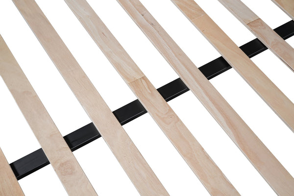 English Elm Metal Twin-over-Full Bunk Bed with Noise-Free Wood Slats, Full Guardrail, Sturdy Metal Frame, Safe Ladder W427P300275