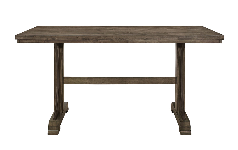 English Elm 1pc Light Brown Counter Height Trestle Table 71" x36" Industrial Curved Metal Accents Casual Dining Centerpiece B011S01087