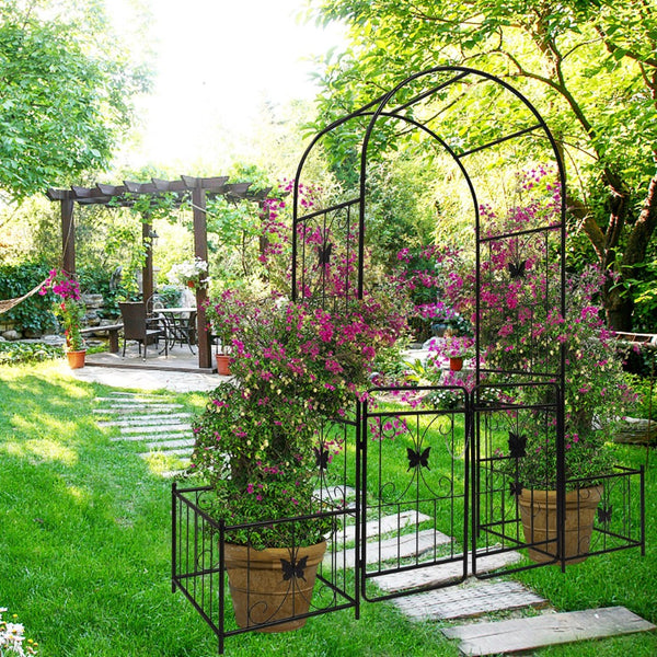 English Elm Metal Garden Arch with Double Gate Powder Coated Steel Frame for Climbing Plants W1586P148090