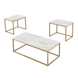 Hearth and Haven White Faux Marble Coffee Table Simple Modern 1Pc Coffee Tables with 2Pcs Table For Living Room and Office, White Gold W1708P143243
