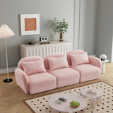 English Elm Living Room Furniture Three Seat Lazy Sofa Teddy Fabric Pink