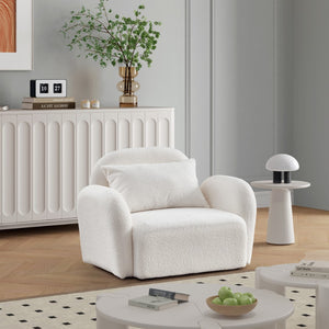 English Elm Living Room Furniture Lazy Sofa Chair Teddy Fabric White