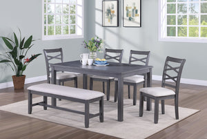English Elm Dining Set Six Piece Rubberwood Table Cross-back Chairs Bench Two-toned Gray B011S00661