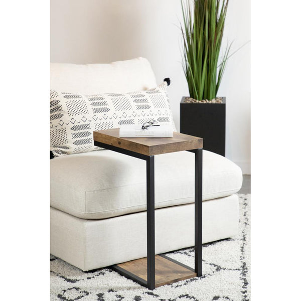 English Elm Black Antique Nutmeg Snack Table with Eco-Friendly Engineered Veneer, Sturdy Metal Frame, Compact Side End Table 25.5" B062P145588