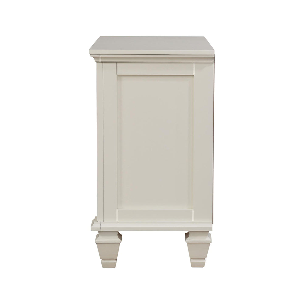 English Elm Cream Cottage 3-Drawer Nightstand with Pull-Out Tray, Sparkling White Finish, Felt-Lined Top Drawer, Silver Hardware (29.75"H x 29"W x 16.5"D) B062P148635