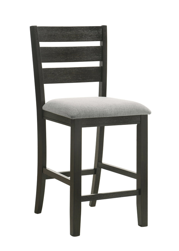 English Elm Contemporary Counter Height Dining Chairs Set of 2 - Charcoal Fabric Upholstered Ladder Back Stools, Wood Frame B011P149007