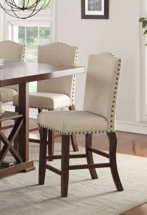 English Elm Classic Cream Upholstered Dining Chairs Set of 2 Counter Height Nailhead Trim Solid Wood Legs Comfortably Cushioned B011P148642