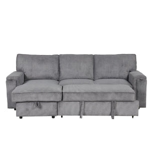 English Elm U_style Sleeper Sectional Sofa with Fold Out Twin Bed Cup Holders and Armrest Pockets Gray WY000372AAE