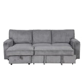 English Elm Upholstery Sleeper Sectional Sofa With Storage Bags and 2 Cup Holders On Arms