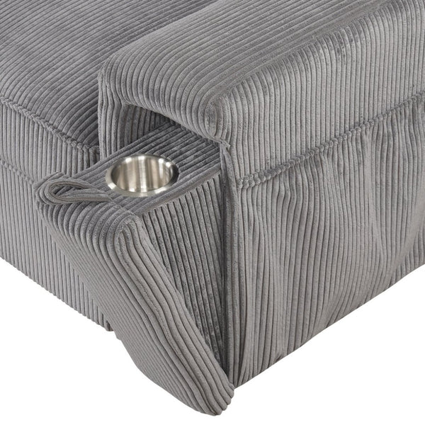 English Elm U_style Sleeper Sectional Sofa with Fold Out Twin Bed Cup Holders and Armrest Pockets Gray WY000372AAE
