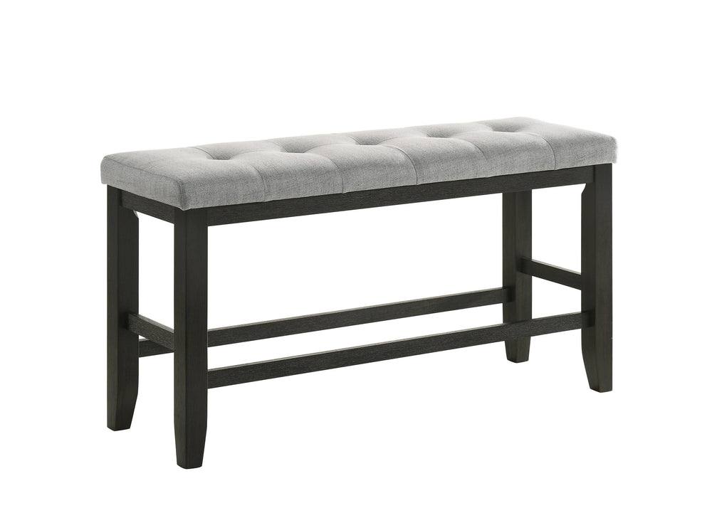 English Elm 1Pc Counter Height Bench 48" Tufted Gray Upholstery Gray Linen Finish Tapered Wood Legs Modern Chic Seating B011P149271