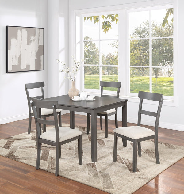 English Elm Classic 5-Piece Gray Dining Set for Small Spaces — 48" Wood Table + 4 Ladder-Back Upholstered Chairs B011P149000