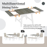 English Elm Trexm 6-Piece Classic Dining Table Set, Rectangular Extendable Dining Table With Two 12"W Removable Leaves and 4 Upholstered Chairs & 1 Bench For Dining Room (Brown+White)