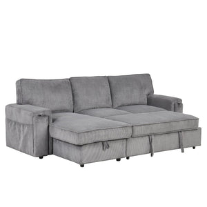 English Elm U_style Sleeper Sectional Sofa with Fold Out Twin Bed Cup Holders and Armrest Pockets Gray WY000372AAE