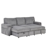 English Elm Upholstery Sleeper Sectional Sofa With Storage Bags and 2 Cup Holders On Arms