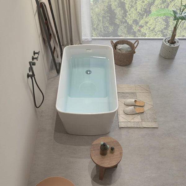 English Elm 49'' Acrylic Freestanding Soaking Tub Square Japanese Sit-in Design Glossy White Bath W1573P412328