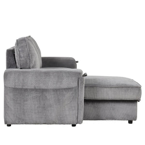 English Elm U_style Sleeper Sectional Sofa with Fold Out Twin Bed Cup Holders and Armrest Pockets Gray WY000372AAE