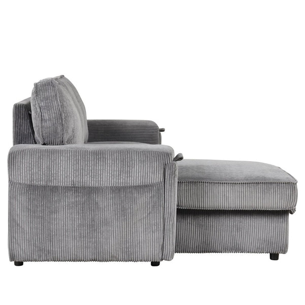English Elm U_style Sleeper Sectional Sofa with Fold Out Twin Bed Cup Holders and Armrest Pockets Gray WY000372AAE