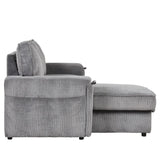 English Elm Upholstery Sleeper Sectional Sofa With Storage Bags and 2 Cup Holders On Arms