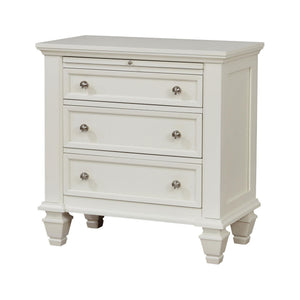 English Elm Cream Cottage 3-Drawer Nightstand with Pull-Out Tray, Sparkling White Finish, Felt-Lined Top Drawer, Silver Hardware (29.75"H x 29"W x 16.5"D) B062P148635