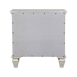 English Elm Cream Cottage 3-Drawer Nightstand with Pull-Out Tray, Sparkling White Finish, Felt-Lined Top Drawer, Silver Hardware (29.75"H x 29"W x 16.5"D) B062P148635