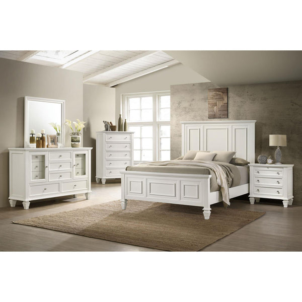 English Elm Cream Cottage 3-Drawer Nightstand with Pull-Out Tray, Sparkling White Finish, Felt-Lined Top Drawer, Silver Hardware (29.75"H x 29"W x 16.5"D) B062P148635