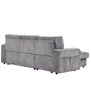 English Elm U_style Sleeper Sectional Sofa with Fold Out Twin Bed Cup Holders and Armrest Pockets Gray WY000372AAE