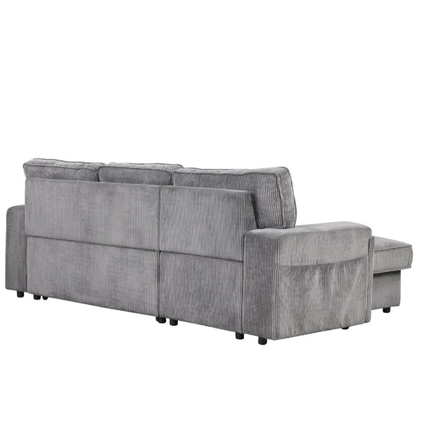 English Elm U_style Sleeper Sectional Sofa with Fold Out Twin Bed Cup Holders and Armrest Pockets Gray WY000372AAE