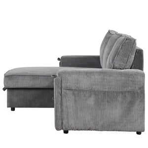 English Elm U_style Sleeper Sectional Sofa with Fold Out Twin Bed Cup Holders and Armrest Pockets Gray WY000372AAE