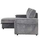 English Elm Upholstery Sleeper Sectional Sofa With Storage Bags and 2 Cup Holders On Arms