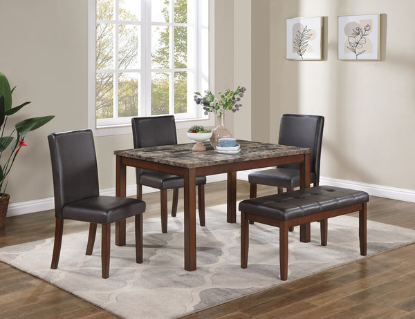English Elm Classic 5-Piece Dining Set with Faux Marble Top, Tufted Bench & Cushioned Faux Leather Chairs for Cozy Kitchens Espresso 54 L x 42 W x 14 H B011P148645