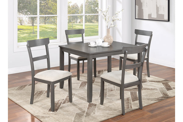 English Elm Classic 5-Piece Gray Dining Set for Small Spaces — 48" Wood Table + 4 Ladder-Back Upholstered Chairs B011P149000