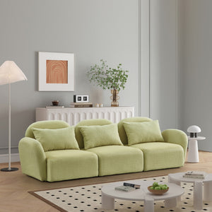 English Elm Living Room Furniture Three Seat Lazy Sofa Teddy Fabric Light Green