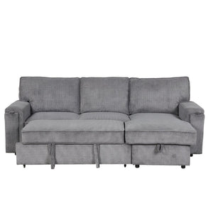 English Elm U_style Sleeper Sectional Sofa with Fold Out Twin Bed Cup Holders and Armrest Pockets Gray WY000372AAE