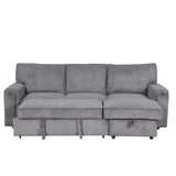 English Elm Upholstery Sleeper Sectional Sofa With Storage Bags and 2 Cup Holders On Arms