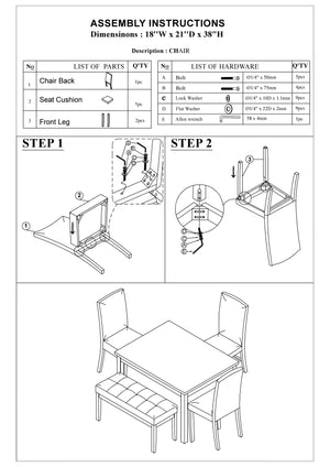 English Elm Classic 5-Piece Dining Set with Faux Marble Top, Tufted Bench & Cushioned Faux Leather Chairs for Cozy Kitchens Espresso 54 L x 42 W x 14 H B011P148645