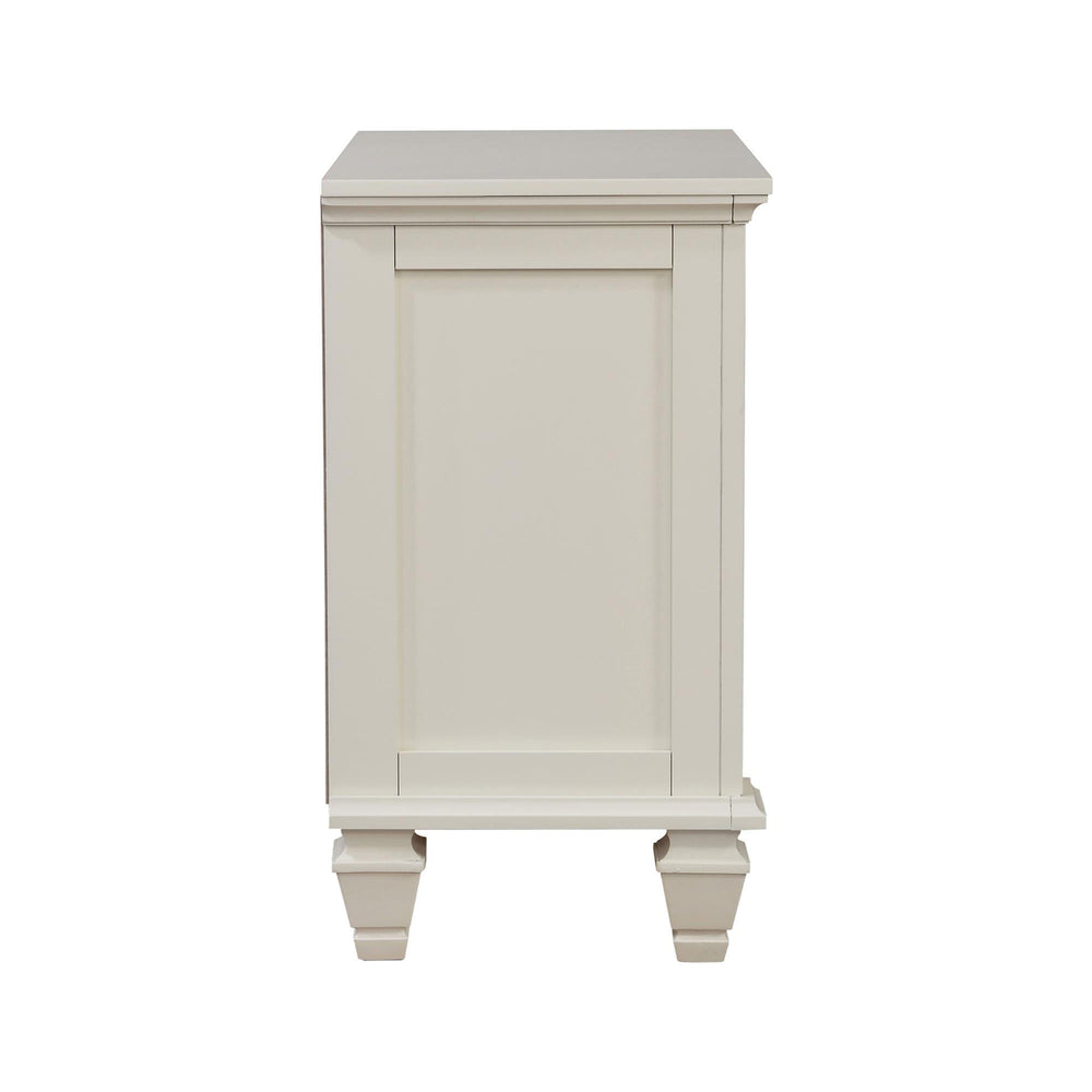 English Elm Cream Cottage 3-Drawer Nightstand with Pull-Out Tray, Sparkling White Finish, Felt-Lined Top Drawer, Silver Hardware (29.75"H x 29"W x 16.5"D) B062P148635