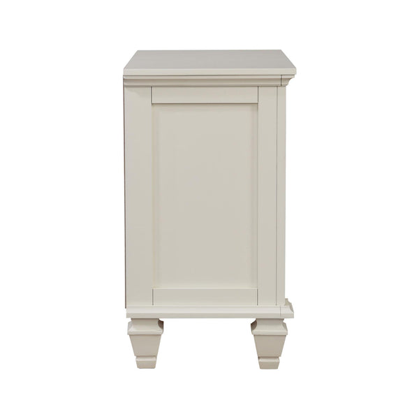 English Elm Cream Cottage 3-Drawer Nightstand with Pull-Out Tray, Sparkling White Finish, Felt-Lined Top Drawer, Silver Hardware (29.75"H x 29"W x 16.5"D) B062P148635