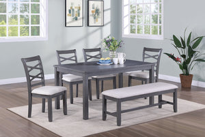 English Elm Dining Set Six Piece Rubberwood Table Cross-back Chairs Bench Two-toned Gray B011S00661