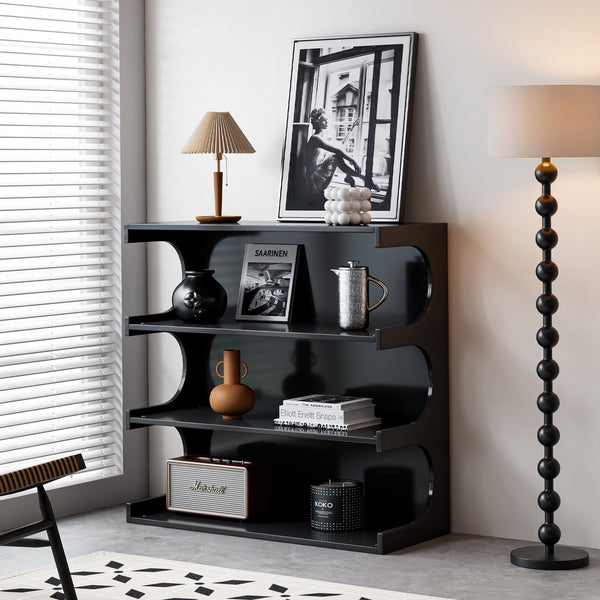 English Elm Multifunctional 4-Tier Bookshelf & Coffee Table – Modern Minimalist Living Room Organizer with Display and Storage Black W1801137469
