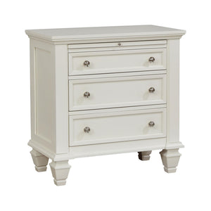 English Elm Cream Cottage 3-Drawer Nightstand with Pull-Out Tray, Sparkling White Finish, Felt-Lined Top Drawer, Silver Hardware (29.75"H x 29"W x 16.5"D) B062P148635