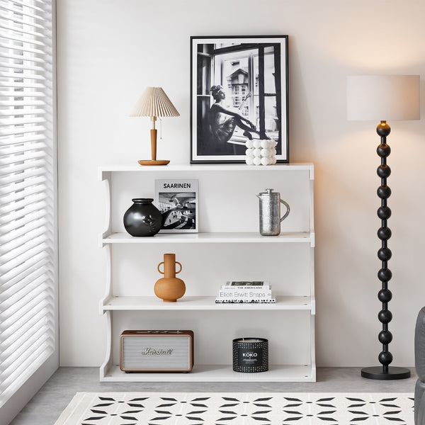 English Elm Multifunctional 4-Tier Bookshelf & Coffee Table – Modern Minimalist Living Room Organizer with Display and Storage White W1801137471